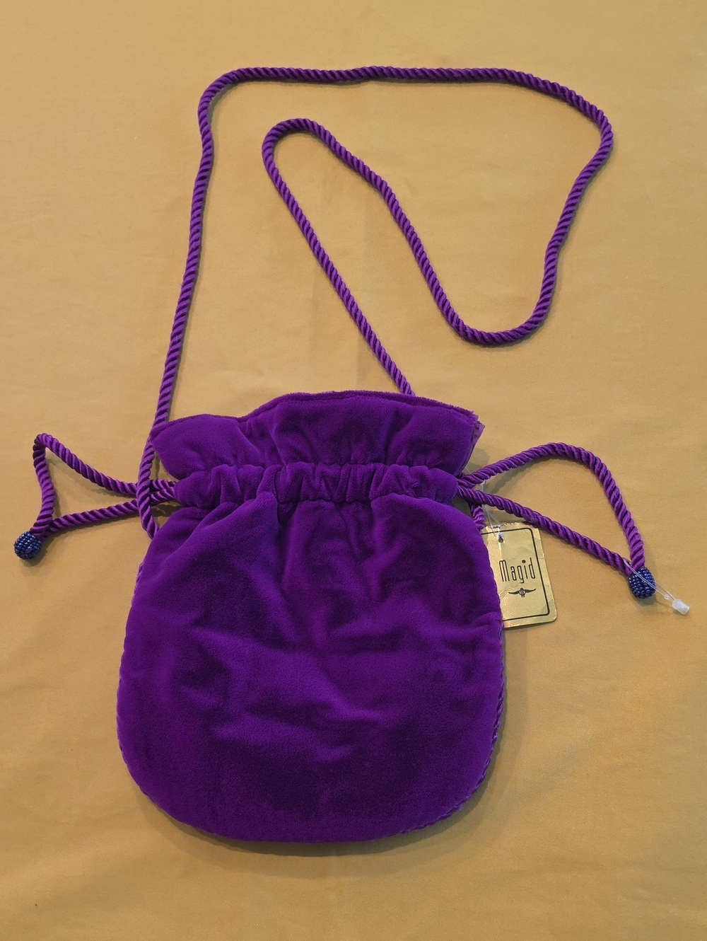 Vintage Magid Purple Velvet Drawstring Evening Pouch Bag Crossbody NWT Deadstock